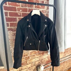 H&M Black Leather-Look Moto Jacket with Silver Hardware